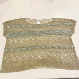 Vintage Metallic Gold and Light Green Open Knit Sweater